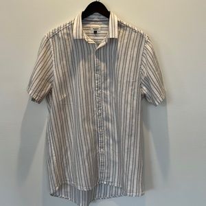 Mens Civil Society L striped linen blend short sleeve button down shirt